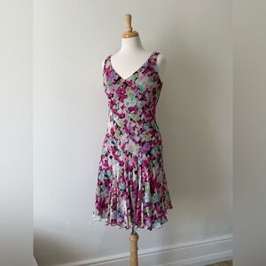 Jones New York 100% Silk Floral Fit & Flare Dress Petite 12P